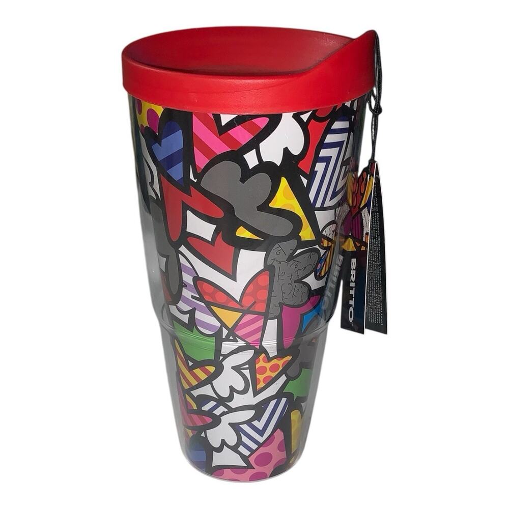 ROMERO BRITTO TRAVEL MUG 20 OZ TUMBLER: HEARTS